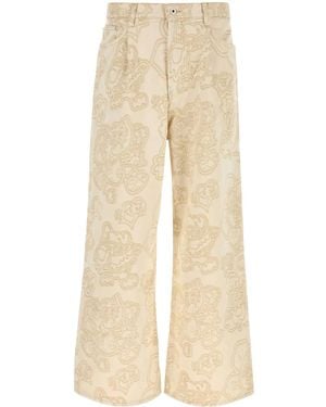 KENZO Embroidered Wide-Leg Jeans - Natural