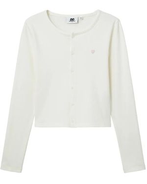 Chocoolate Cardigan A Coste Con Abbottonatura - Bianco