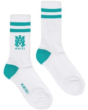 Amiri Ma-Logo Ribbed-Knit Socks - White