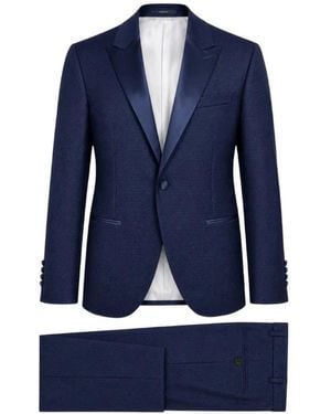 Paoloni Jacquard-Woven Peak-Lapel Suit - Blue