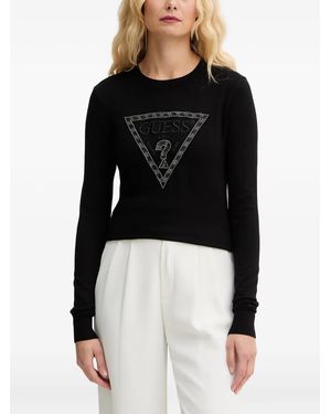 Guess Bead-Embellished Logo-Patch Jersey - Black