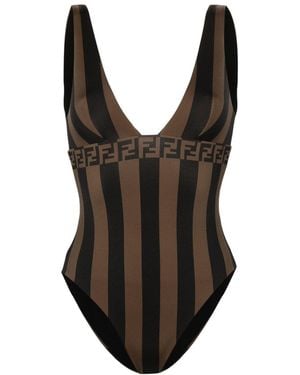 Fendi Chic Striped One-Piece Swimsuit - Black