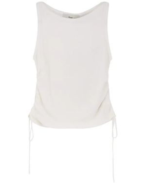 DUNST Side-Drawstring Ribbed-Trim Top - White