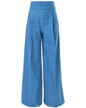 Carolina Herrera Polka-Dot Denim Wide-Leg Marisol Trousers - Blue