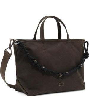 Bimba Y Lola Medium Superwax Khaki Shopper Bag - Black