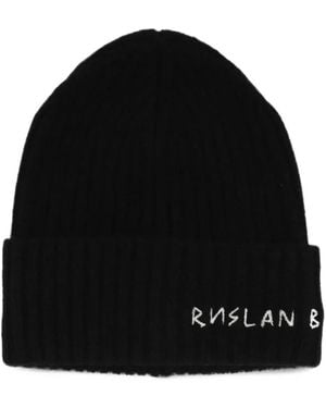 Ruslan Baginskiy Logo-Embroidered Ribbed-Knit Beanie Hat - Black