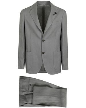 Lardini Flower-Pin Buttoned Suit - Grey
