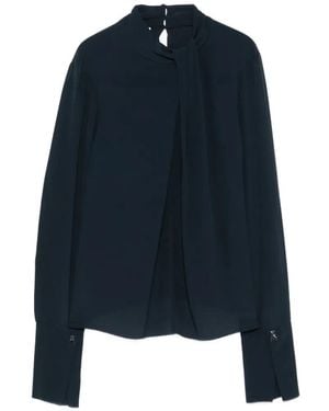 Patrizia Pepe Draped-Collar Long-Sleeve Blouse - Blue