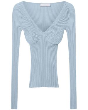 Stella McCartney Ribbed-Knit V-Neck Top - Blue