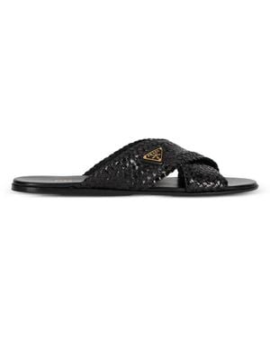Prada Gewebte Sandalen Mit Überkreuzten Riemen - Schwarz