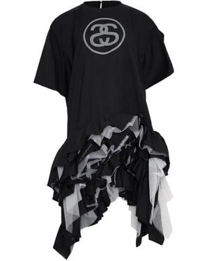 Junya Watanabe Graphic-Print Ruffled Mini Dress - Black