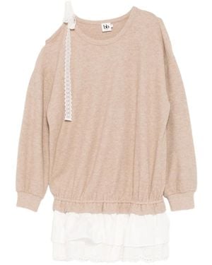 B+ AB Long-Sleeved Knitted Dress - Natural