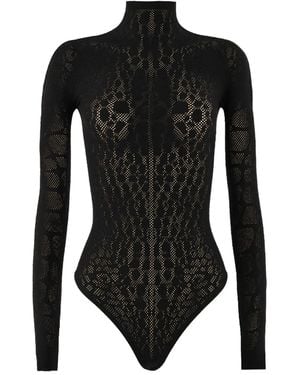Wolford Net-Pattern Turtleneck Bodysuit - Black