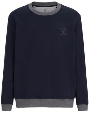 Brunello Cucinelli Gebreide Sweater Met Geborduurd Logo - Blauw