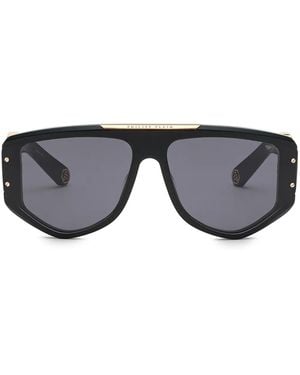 Philipp Plein Rectangular Logo-Plaque Sunglasses - Grey