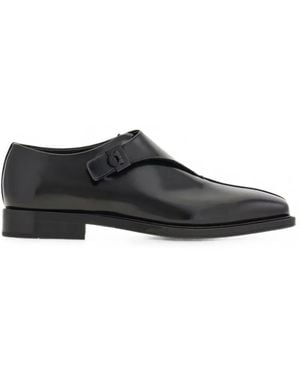 Ferragamo Derby Shoe With Hug Buckle - Black