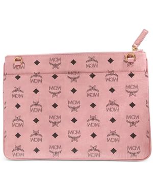 MCM Medium Visetos Monogram-Print Zipped Messenger Bag - Pink