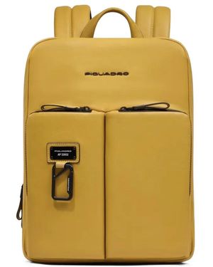 Piquadro Expandable Leather Backpack - Yellow
