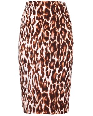 Samantha Sung Leopard-Print Pencil Skirt - Red