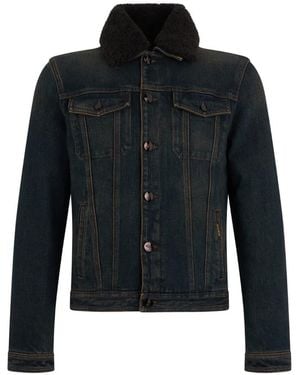 Moorer Shearling-Collar Denim Jacket - Blue