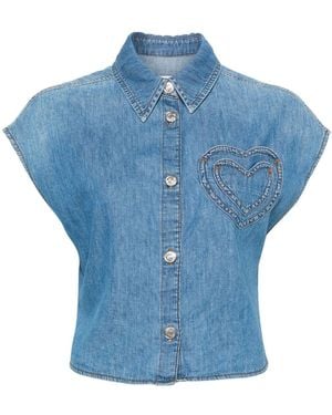 Moschino Blouse Met Logopatch - Blauw