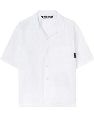 Palm Angels Short-Sleeved Cotton Shirt With Cuban Collar And Logo Detail - White