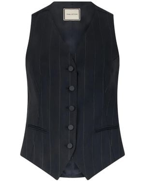 Tagliatore Pinstripe Button Vest - Blue