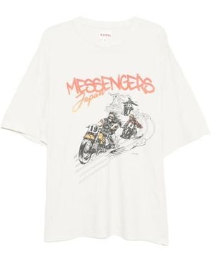 KAMIYA T-Shirt Motorbike Messengers Con Effetto Vissuto - Bianco