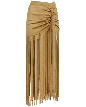 Toccin Amalia Ruched Fringed Maxi Skirt - Metallic