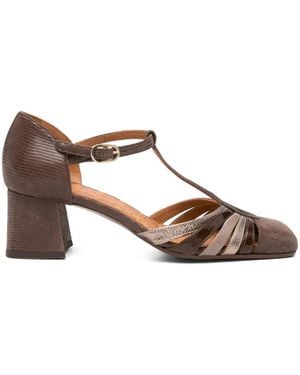 Chie Mihara Vudui T-Bar Lizard-Effect Heeled Pumps - Brown