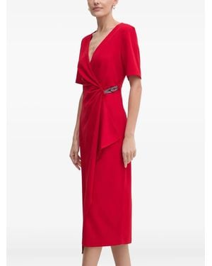 DKNY Knot Short-Sleeve Midi Dress - Red