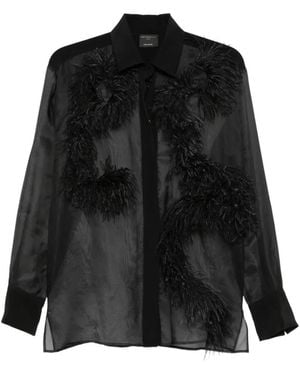 Antonelli Feather-Trim Sheer Shirt - Black