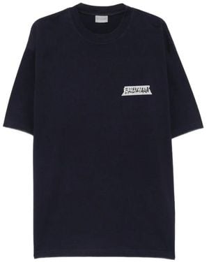 Balenciaga T-Shirt En Coton À Logo Imprimé - Blue