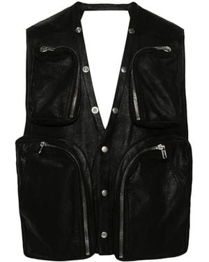 Rick Owens Leather V-Neck Gilet - Black