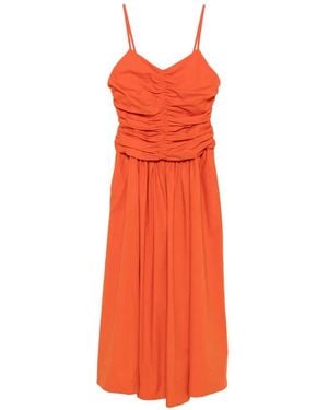 Marella Vestido Midi Bagagli Fruncido - Naranja