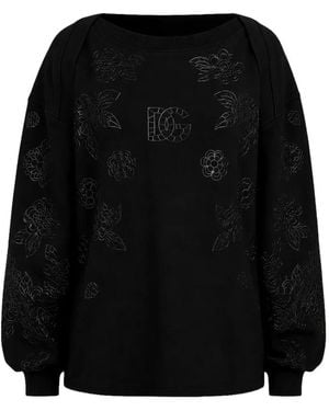 Dolce & Gabbana Jersey Dg Con Relieve Floral - Negro