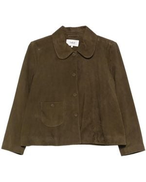 Ba&sh Classic-Collar Leather Jacket - Green