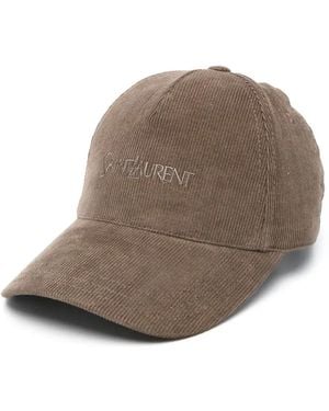 Saint Laurent Logo-Embroidered Corduroy Cap - Brown
