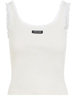 Miu Miu Geribbelde Top Met Kanten Afwerking - Wit