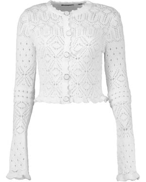 retroféte Giuliana Ruffled Pointelle-Knit Cardigan - White