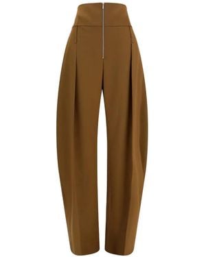 Ferragamo High-Waisted Pleated Pants - Natural