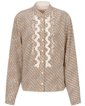 Marni Camisa Estampada Con Volantes - Neutro