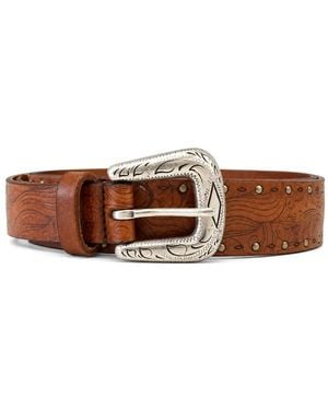 Anderson's Floral-Embossed Studded Belt - Brown