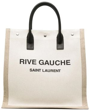 Saint Laurent Two-Tone Canvas Rive Gauche Shopping Bag - Natural