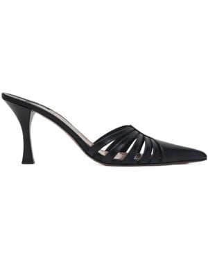 Paris Texas Nadia Goat Skin Mules - Black