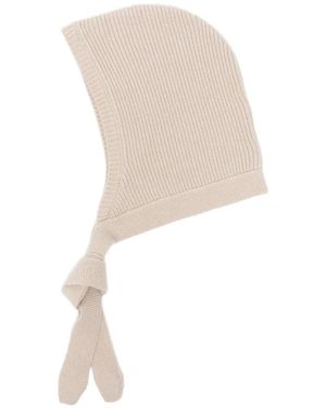 Soft Goat Ribbed-Knit Beanie Hat - White