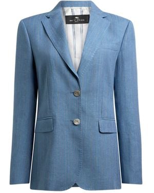 Etro Pegaso-Buttons Striped Single-Breasted Blazer - Blue