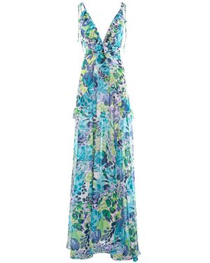 CuAnna Luna Ruffled Floral-Print Maxi Dress - Blue