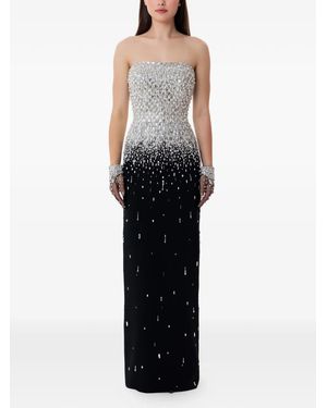 Dina Melwani Strapless Crystal Maxi Gown - Black