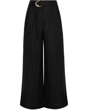 Hevron Alina Pleated Buckle Palazzo Trousers - Black